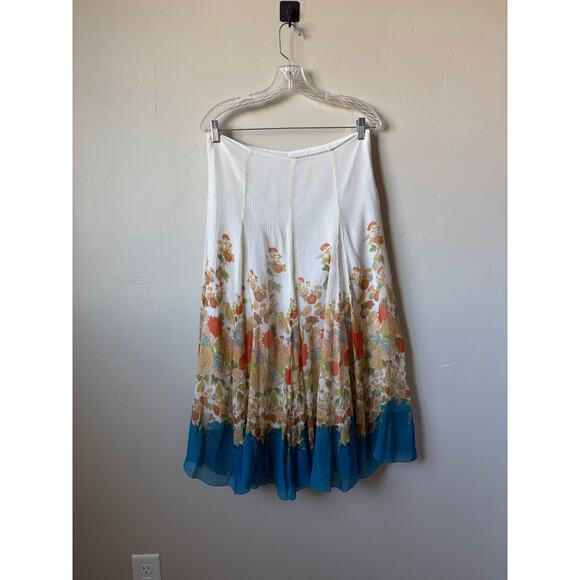 VTG Spirit By Coldwater Creek 100% Silk Floral Pleated Fairy Flowly Midi Skirt - Picture 5 of 8